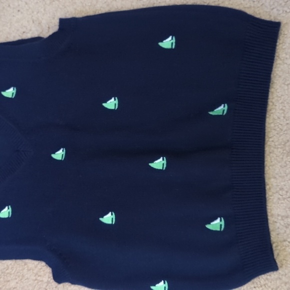 Janie & Jack Navy with Green Sailboats V Neck Sweater Vest Size 4 - Picture 3 of 6